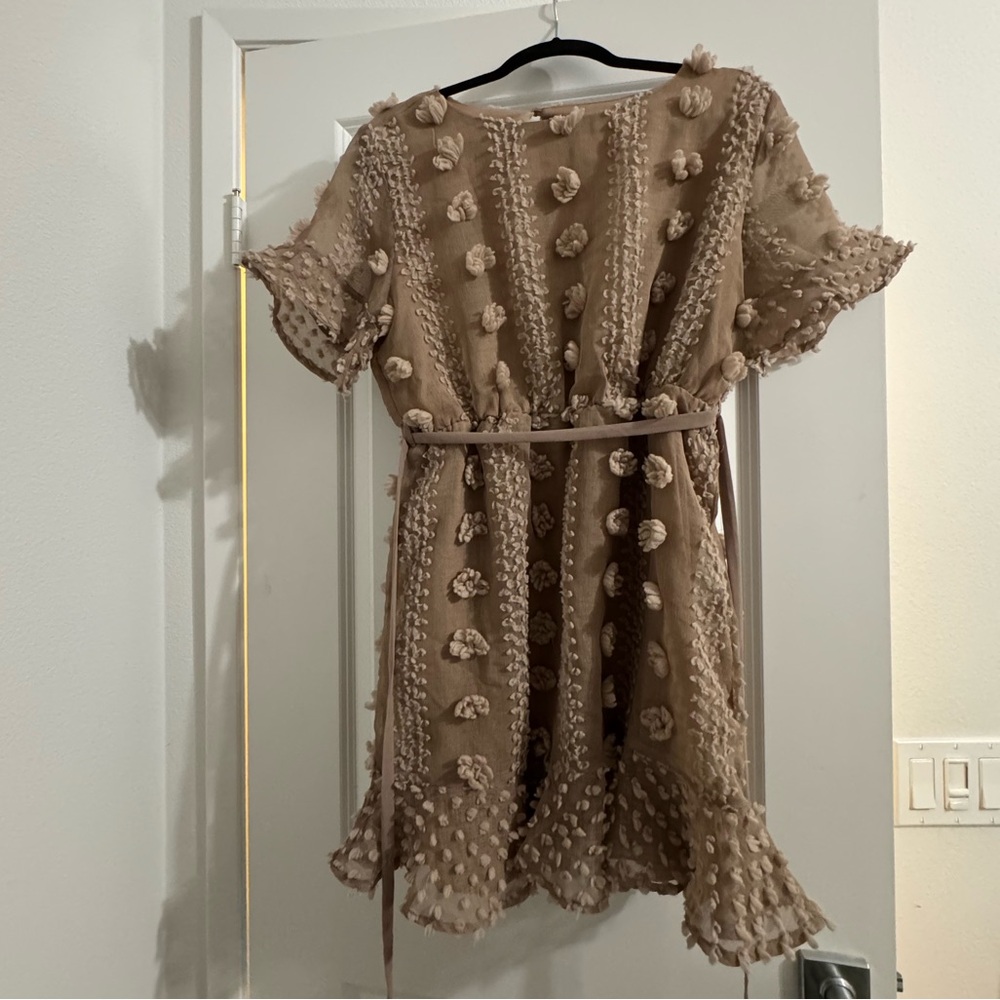 &merci Mocha Polka Dot Textured Dress Large